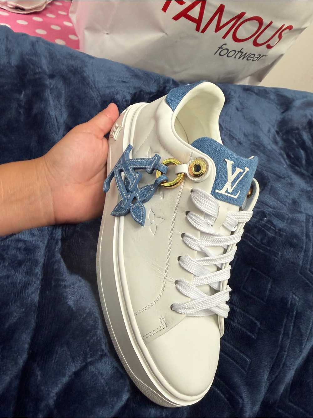 Louis Vuitton White and Light Blue Leather LV Charm Sneaker